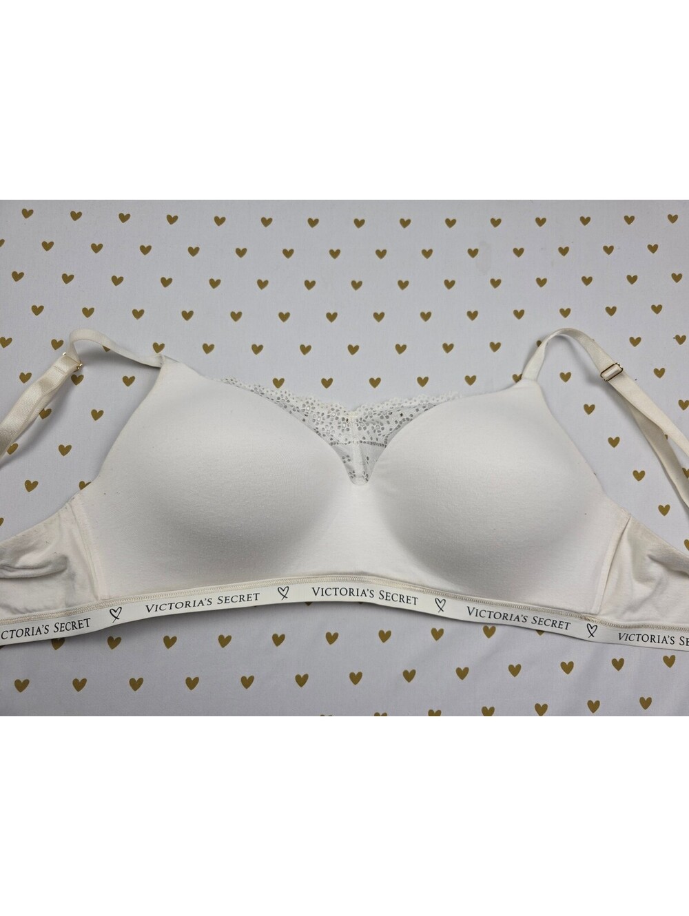 Victorias Secret White Wireless Logo Strap No Wire T shirt Bra 36DD